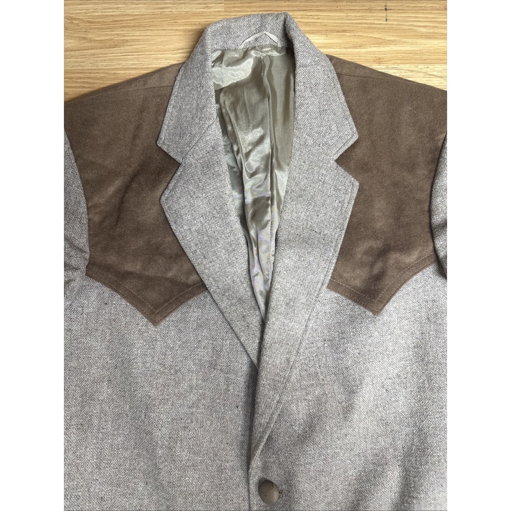 VINTAGE Wrangler Blazer Mens 40L Western Cowboy Rodeo Jacket Yoke USA 90s Tweed - Picture 3 of 8